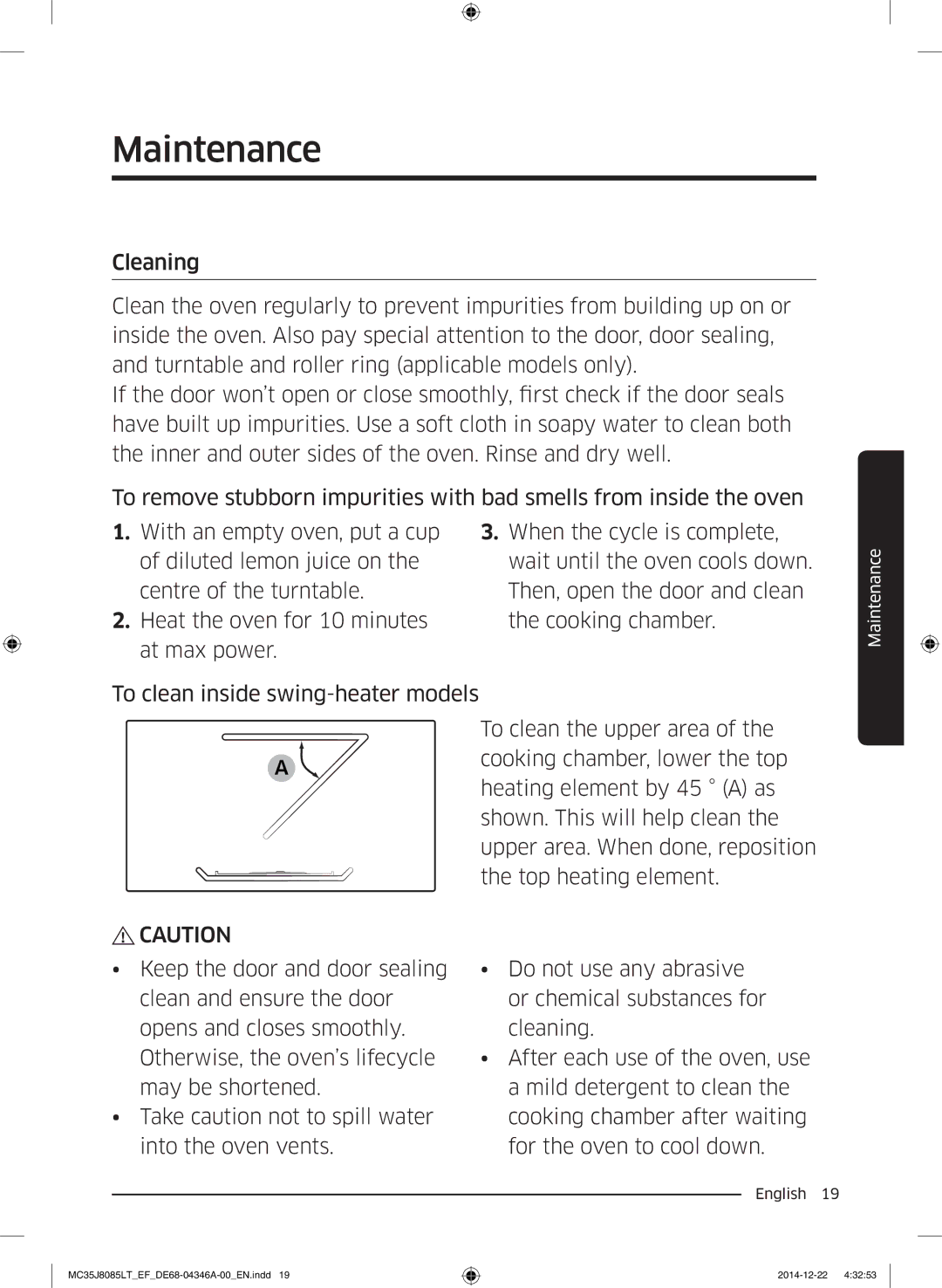 Samsung MC35J8085LT/EF, MC35J8085CT/EG, MC35J8085CT/EF manual Maintenance 