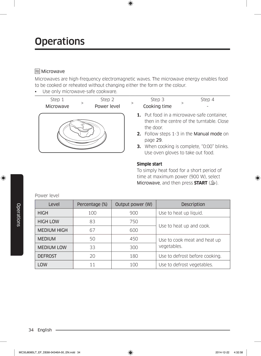 Samsung MC35J8085LT/EF, MC35J8085CT/EG, MC35J8085CT/EF manual Simple start, Low 