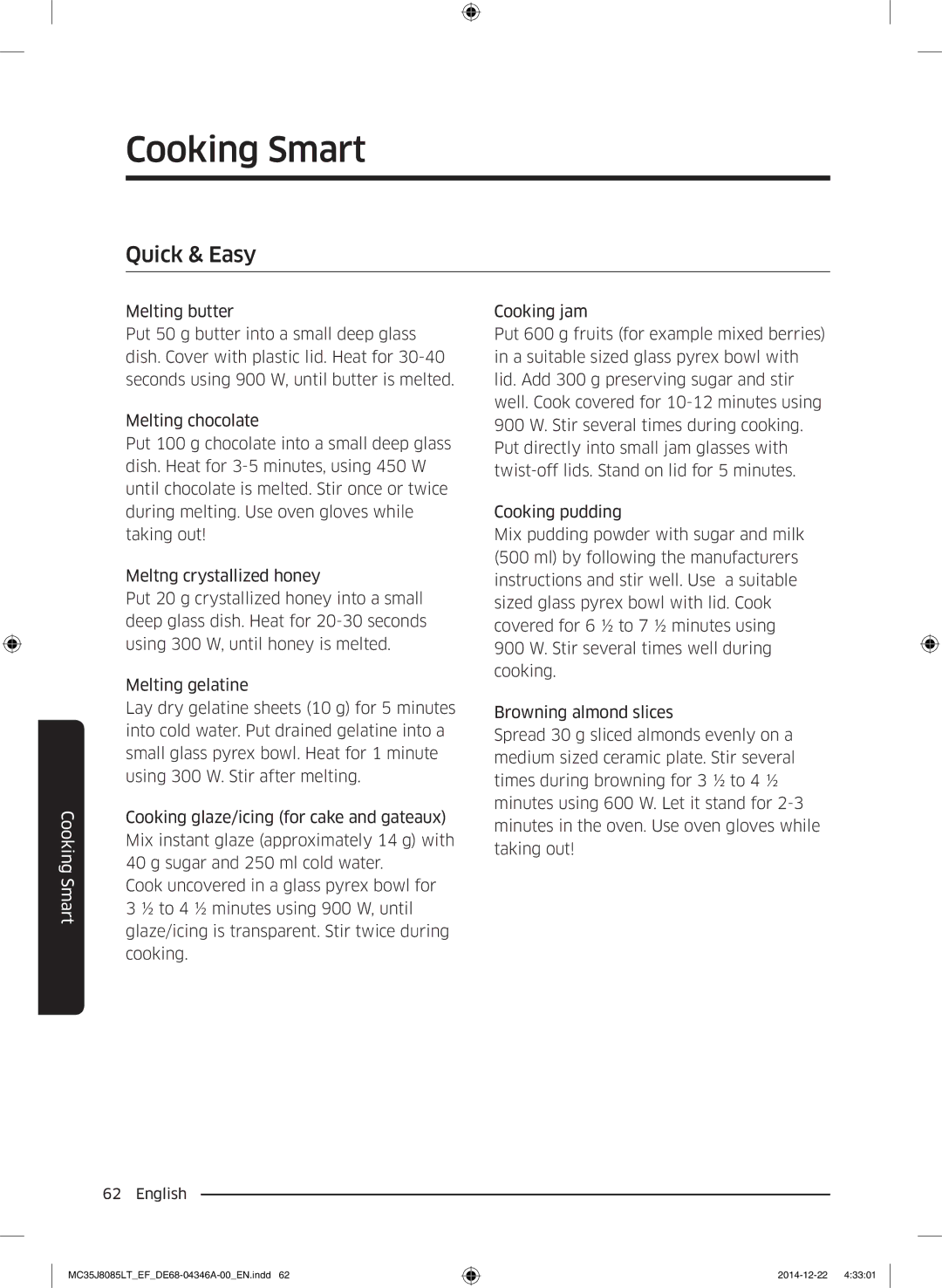 Samsung MC35J8085CT/EF, MC35J8085CT/EG, MC35J8085LT/EF manual Quick & Easy 