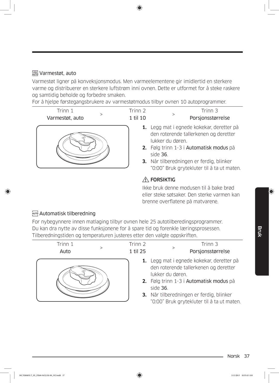 Samsung MC35J8085LT/EE manual Forsiktig 