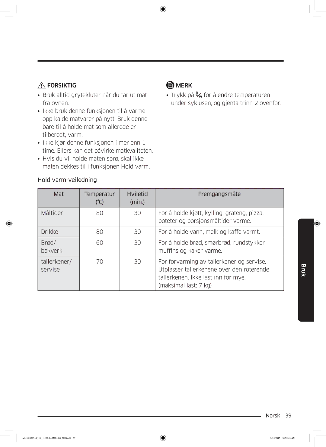 Samsung MC35J8085LT/EE manual Merk 