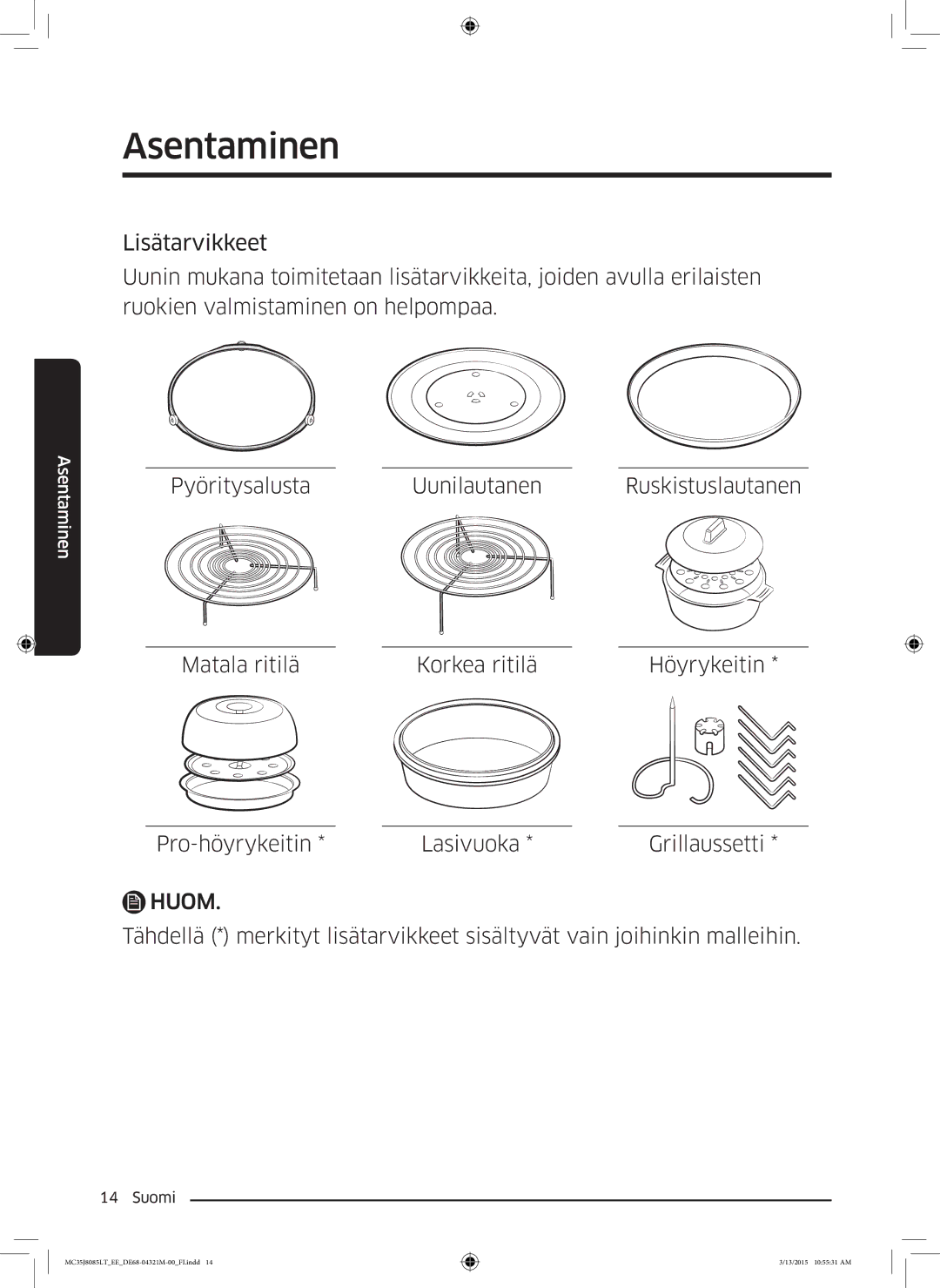 Samsung MC35J8085LT/EE manual Huom 