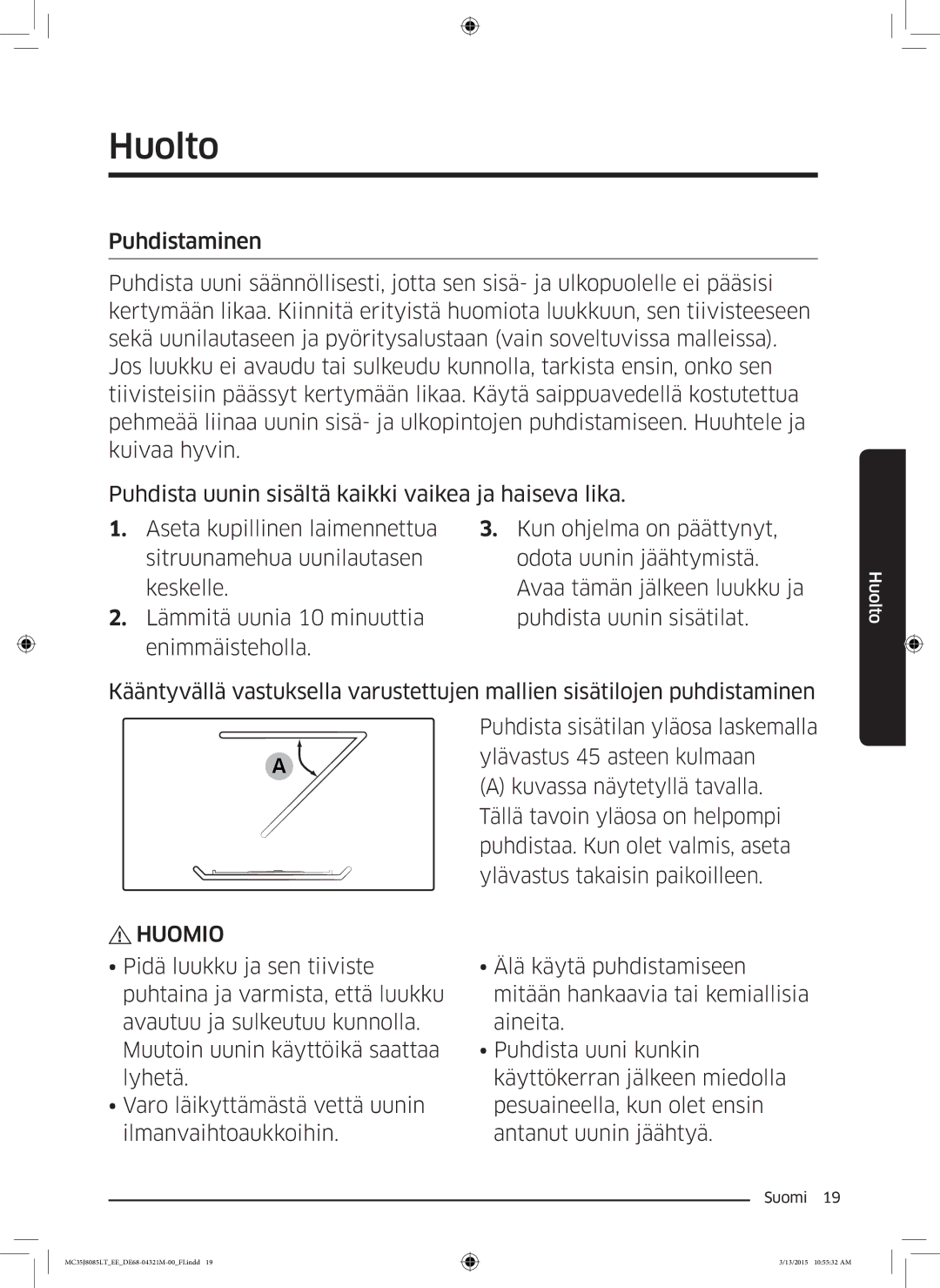 Samsung MC35J8085LT/EE manual Huolto 