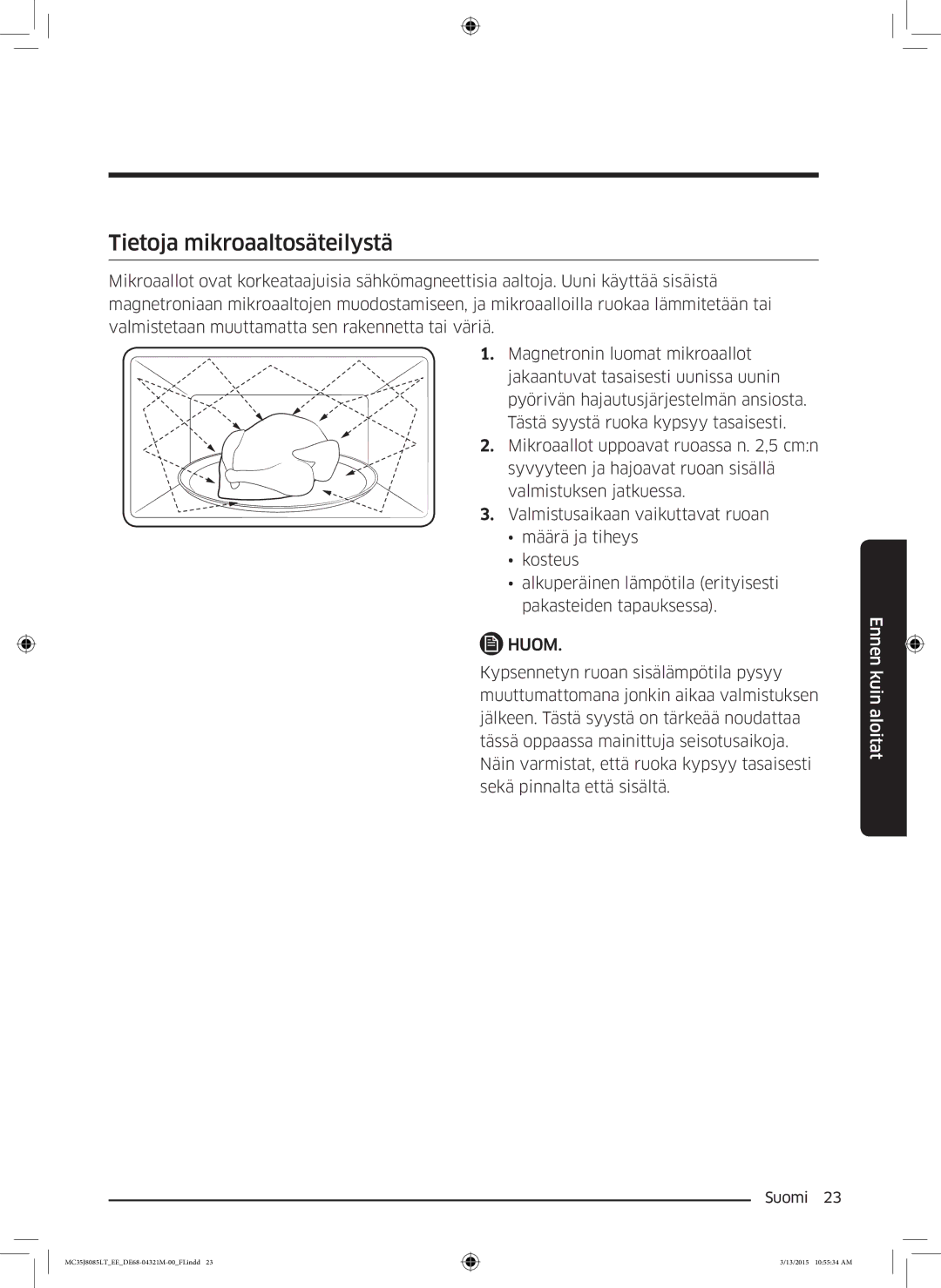 Samsung MC35J8085LT/EE manual Tietoja mikroaaltosäteilystä 