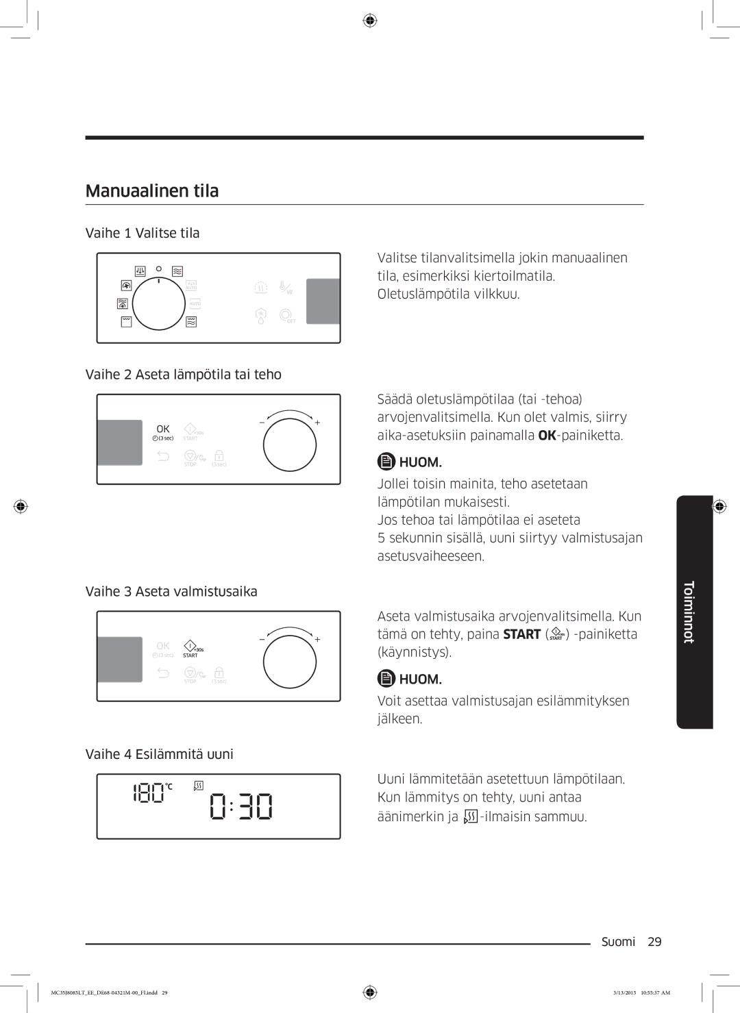 Samsung MC35J8085LT/EE manual Manuaalinen tila 