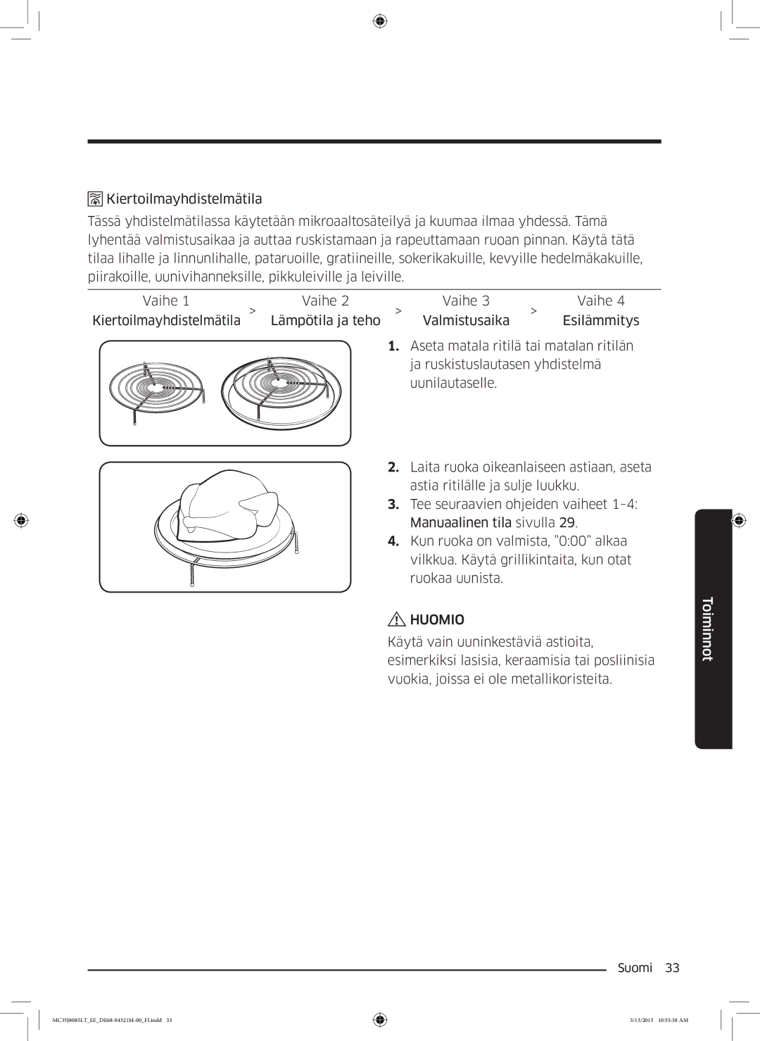 Samsung MC35J8085LT/EE manual Huomio 