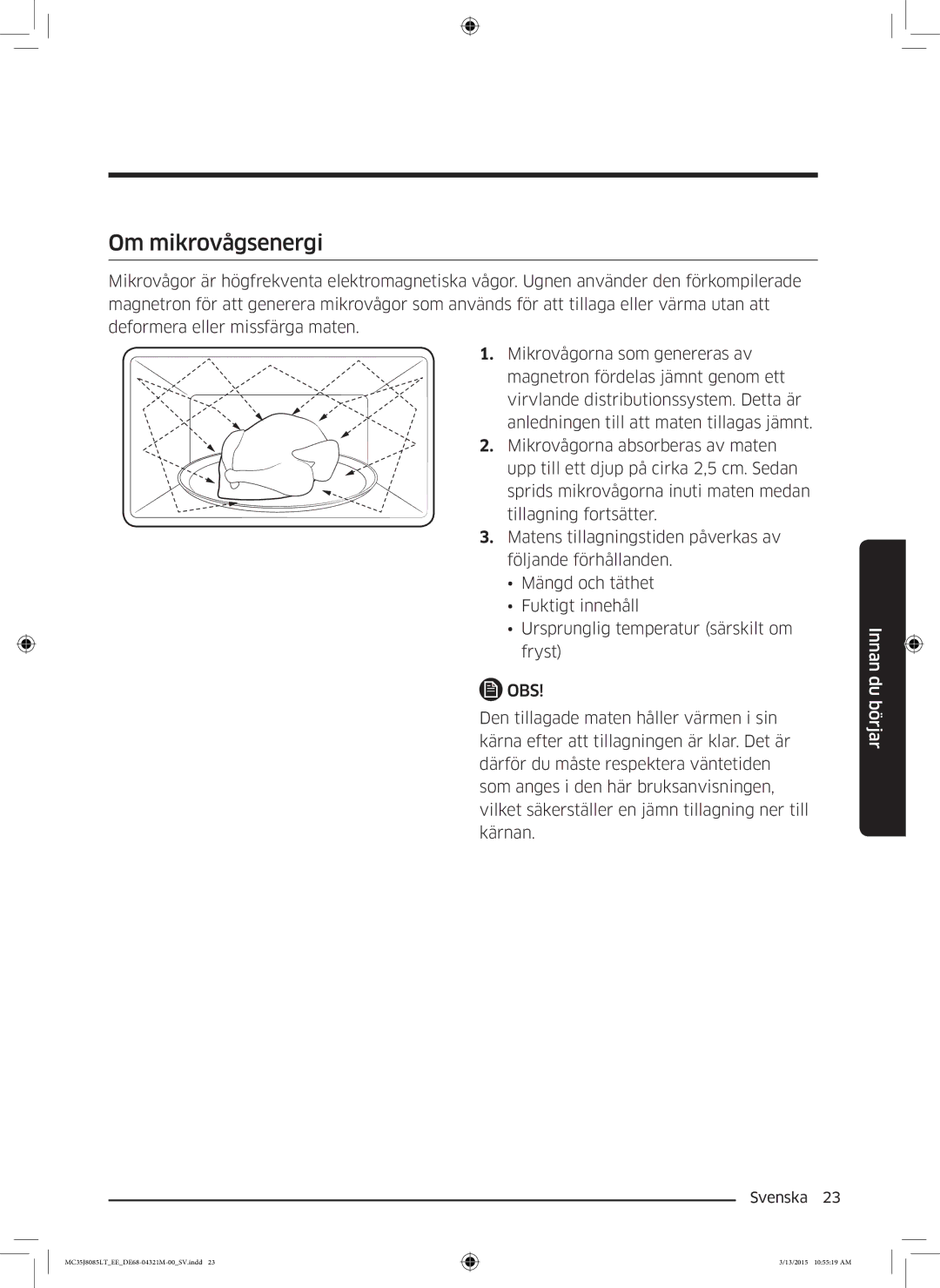 Samsung MC35J8085LT/EE manual Om mikrovågsenergi 