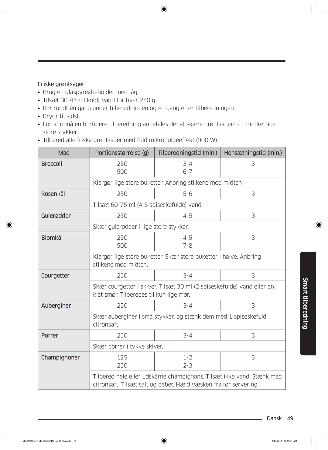 Samsung MC35J8085LT/EE manual Smart tilberedning 