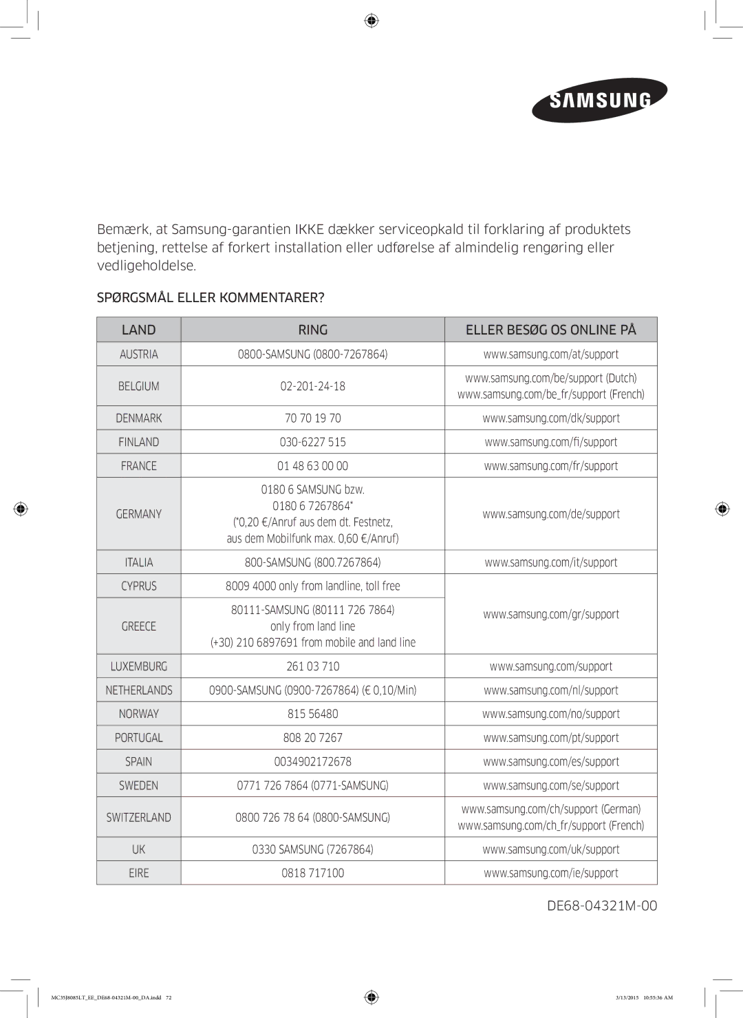 Samsung MC35J8085LT/EE manual DE68-04321M-00 