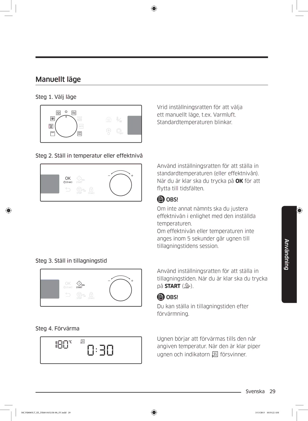 Samsung MC35J8085LT/EE manual Manuellt läge 