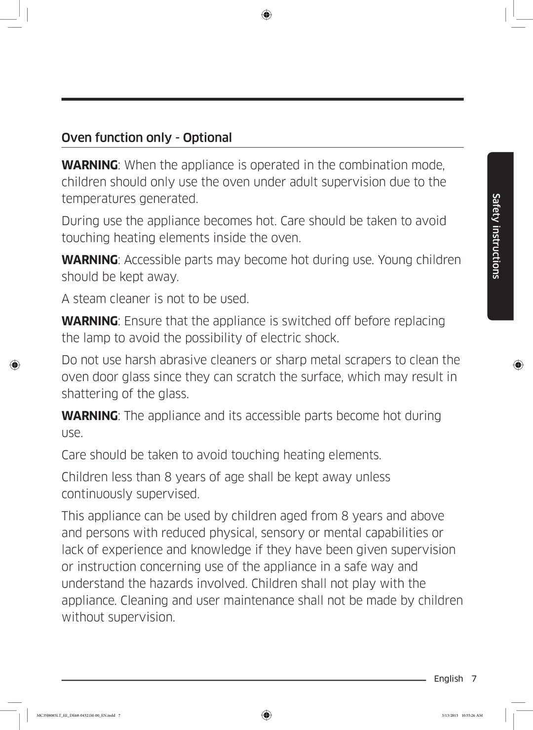 Samsung MC35J8085LT/EE manual Safety instructions 