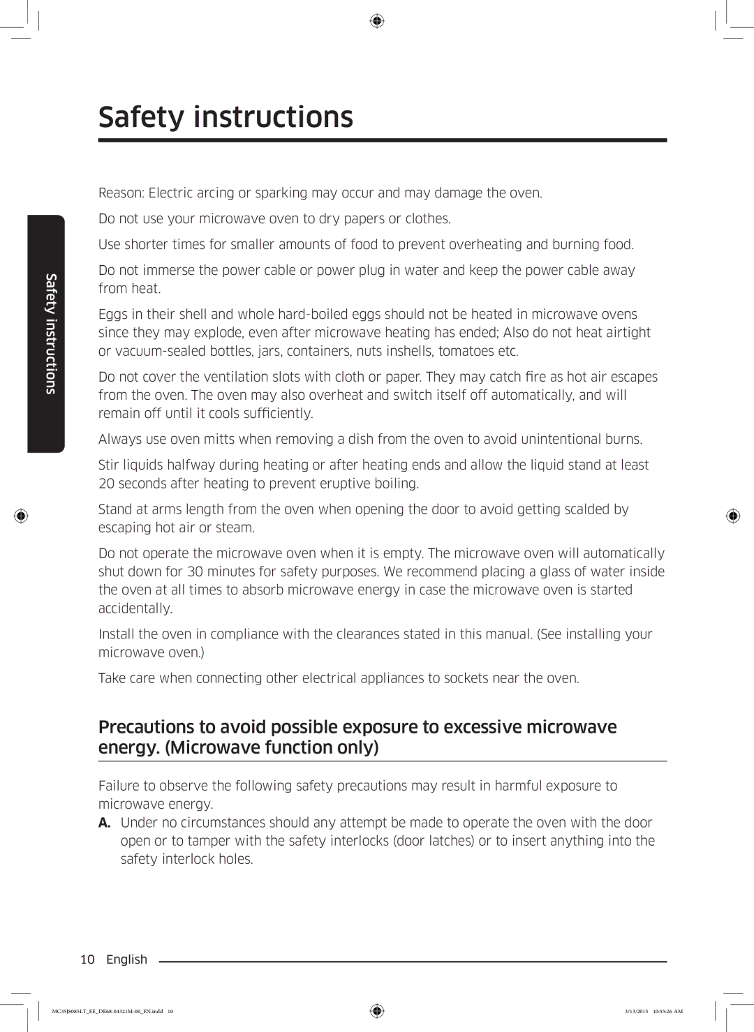 Samsung MC35J8085LT/EE manual Safety instructions 