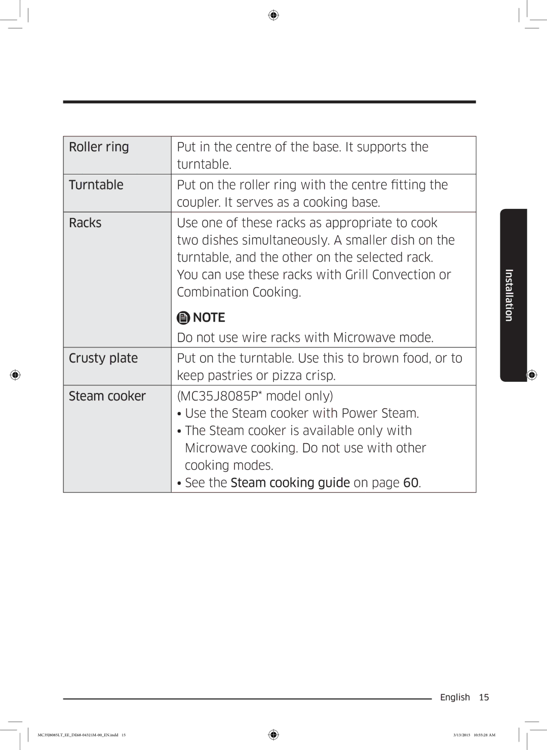 Samsung MC35J8085LT/EE manual Installation 