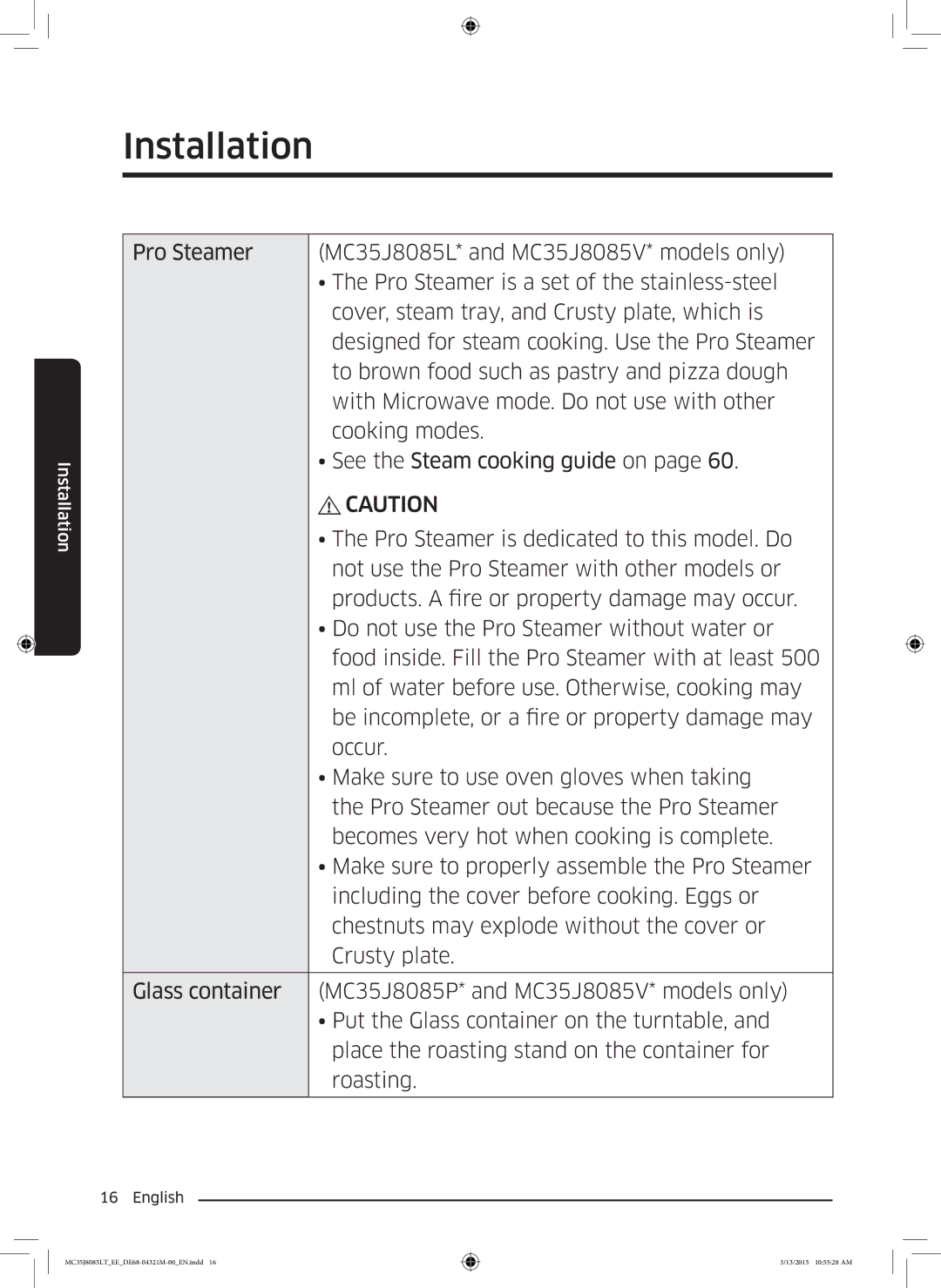 Samsung MC35J8085LT/EE manual Installation 