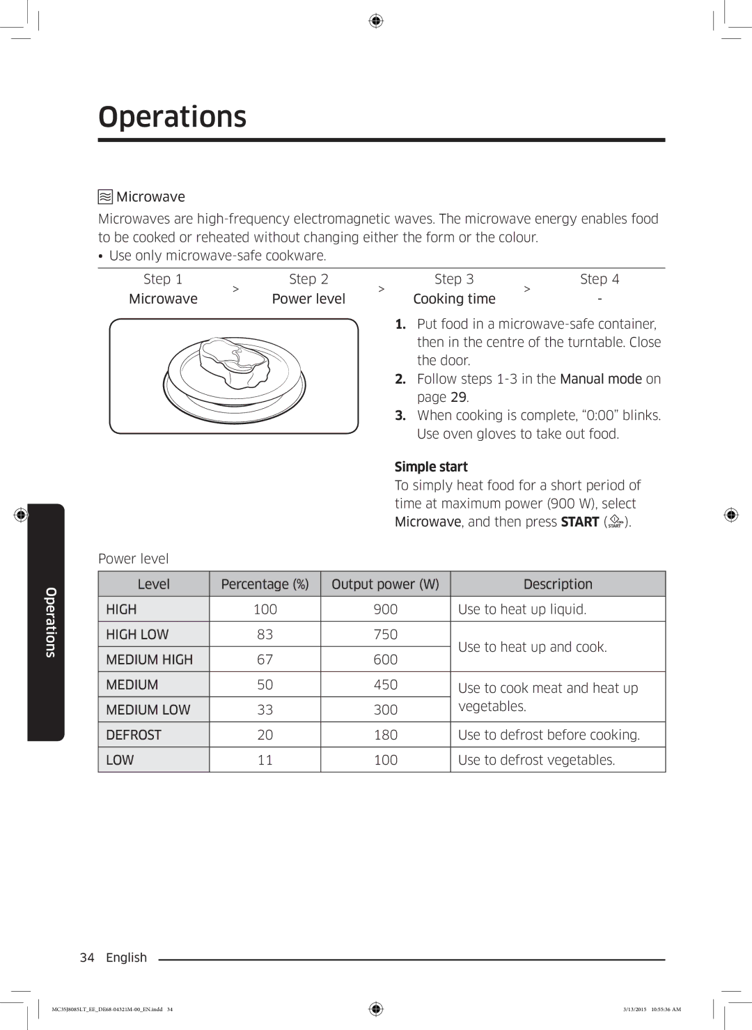 Samsung MC35J8085LT/EE manual Simple start, Low 