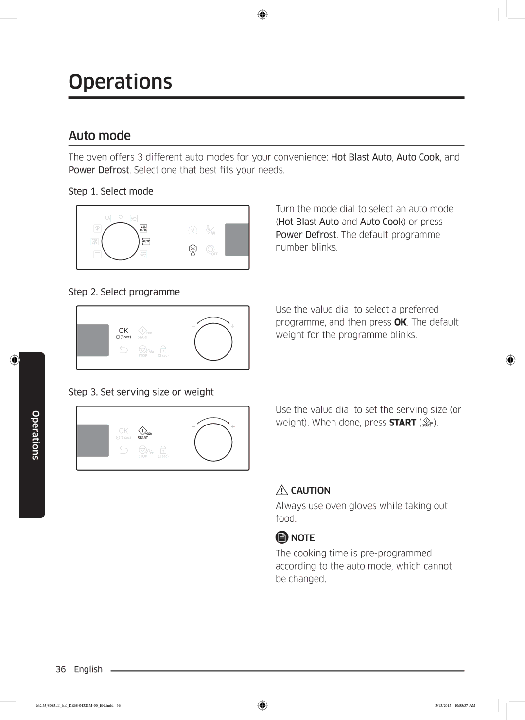 Samsung MC35J8085LT/EE manual Auto mode 