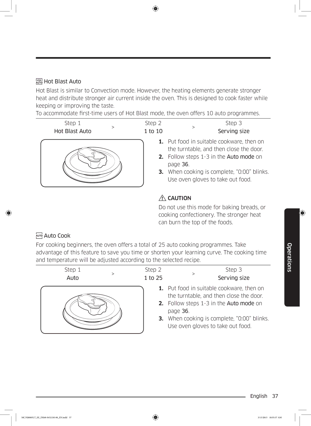 Samsung MC35J8085LT/EE manual Operations 