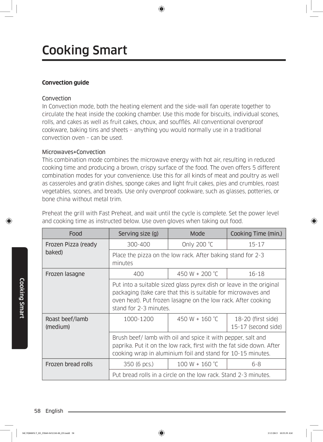 Samsung MC35J8085LT/EE manual Convection guide 