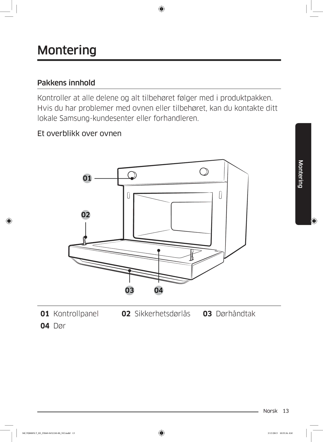 Samsung MC35J8085LT/EE manual Montering 