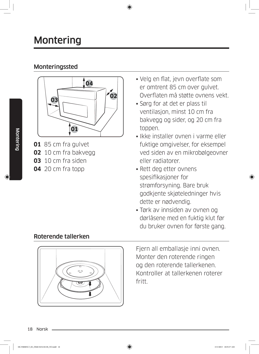 Samsung MC35J8085LT/EE manual Montering 