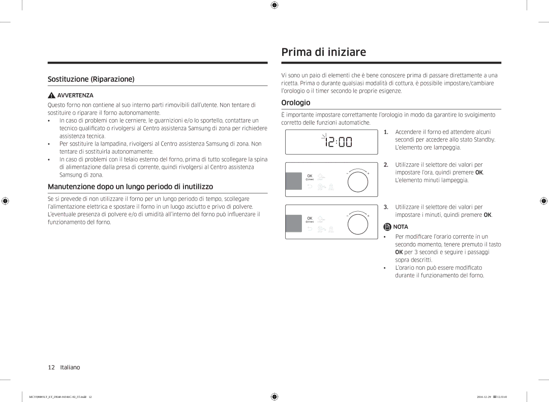 Samsung MC35J8085LT/ET manual Prima di iniziare, Sostituzione Riparazione, Manutenzione dopo un lungo periodo di inutilizzo 