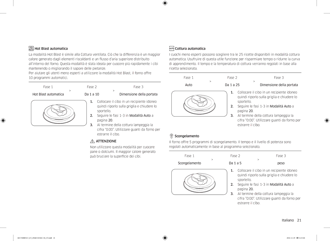 Samsung MC35J8085LT/ET manual Scongelamento Da 1 a 