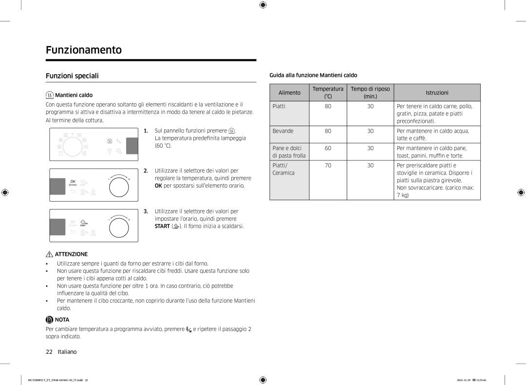 Samsung MC35J8085LT/ET manual Funzioni speciali 