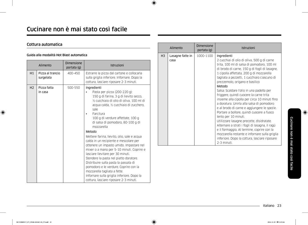 Samsung MC35J8085LT/ET manual Cucinare non è mai stato così facile, Cottura automatica 