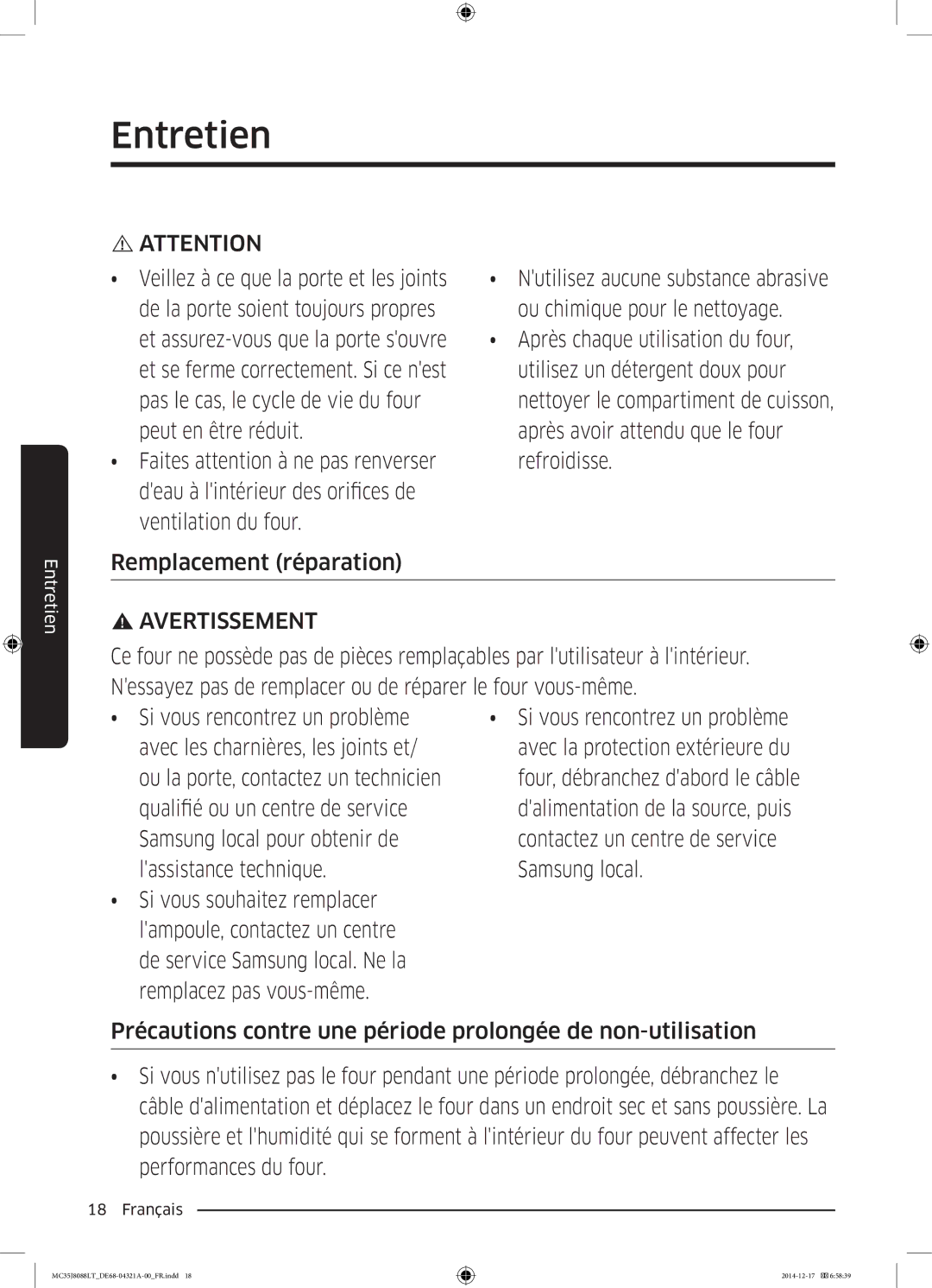 Samsung MC35J8088LT/EF manual Veillez à ce que la porte et les joints, Ou la porte, contactez un technicien 