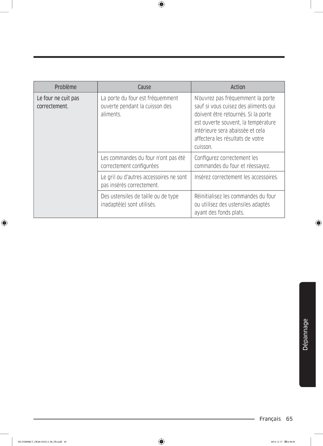 Samsung MC35J8088LT/EF manual Pas insérés correctement Des ustensiles de taille ou de type 