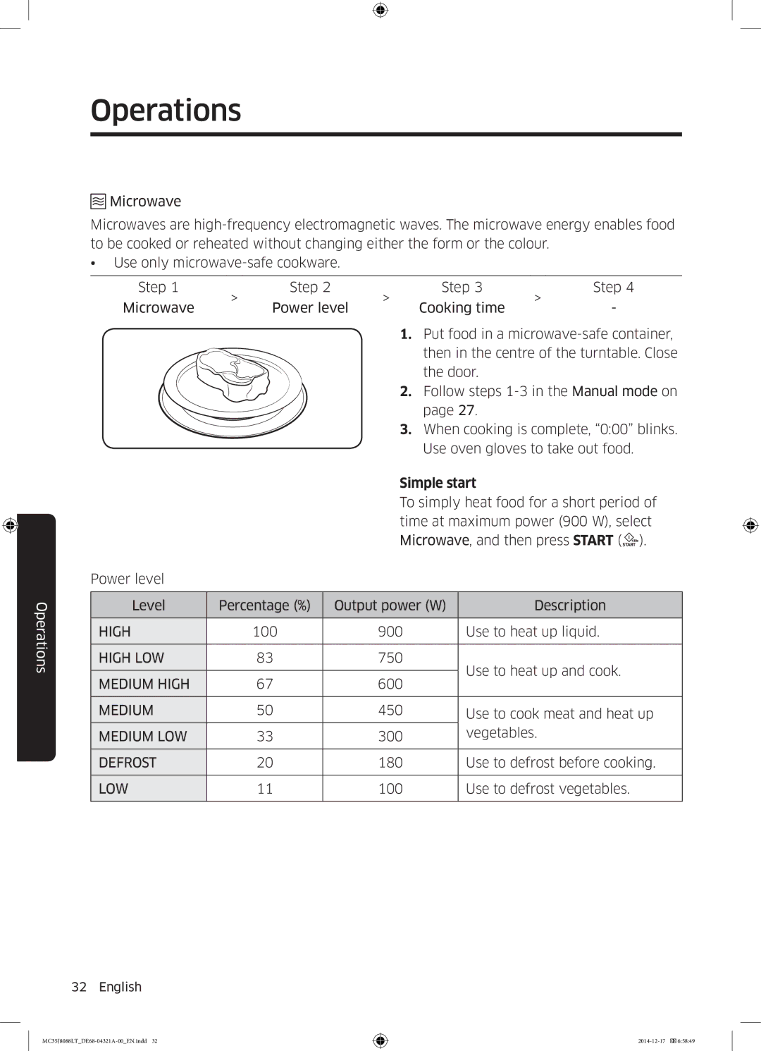 Samsung MC35J8088LT/EF manual Simple start, Low 