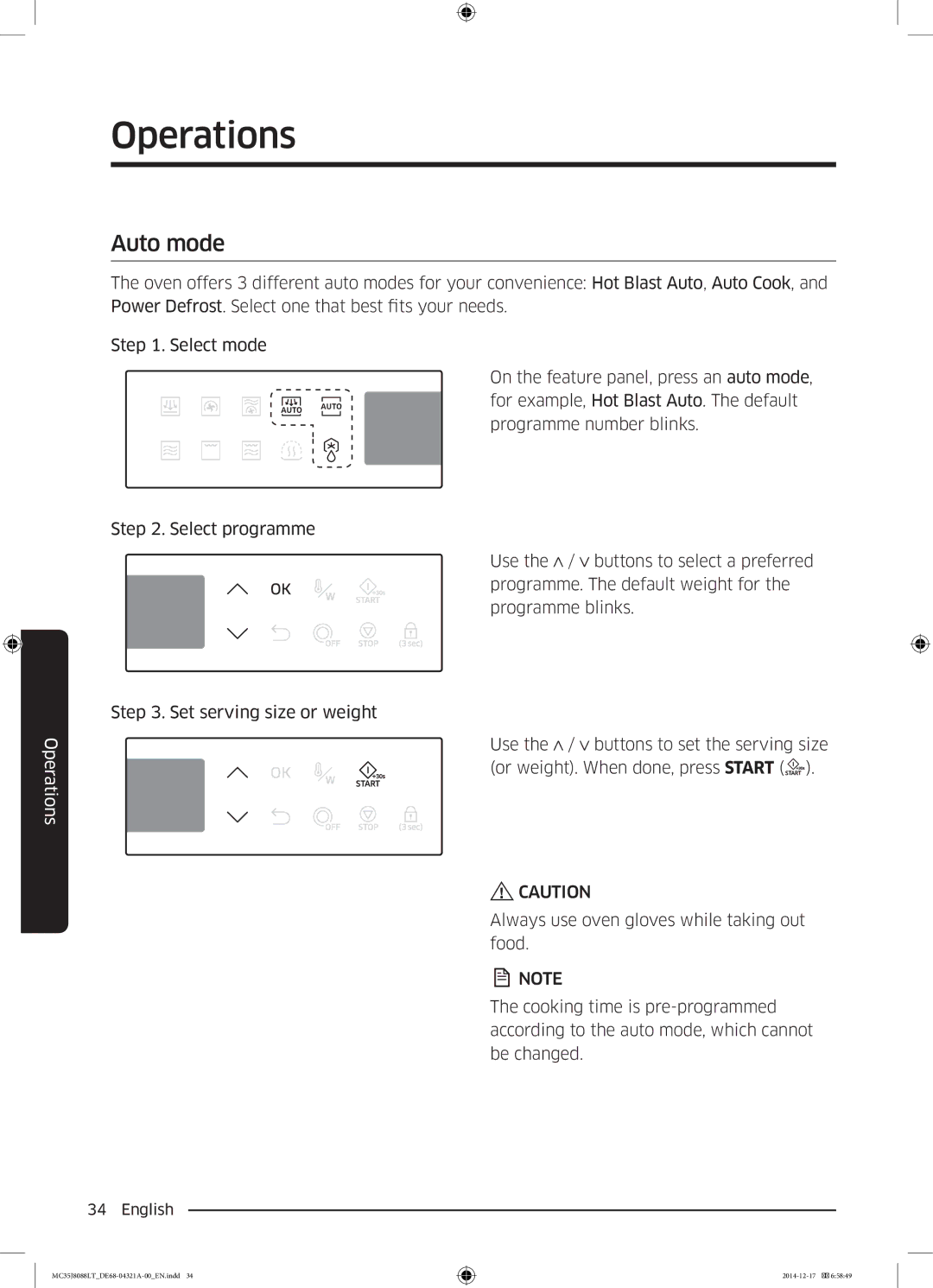 Samsung MC35J8088LT/EF manual Auto mode 