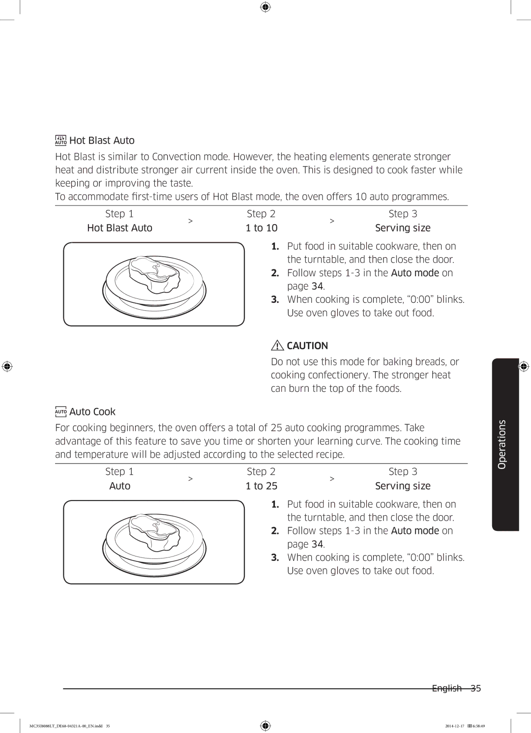 Samsung MC35J8088LT/EF manual Operations 