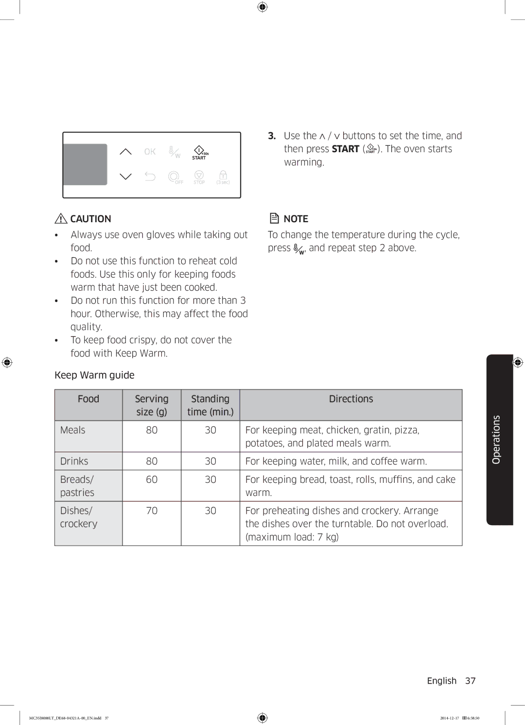 Samsung MC35J8088LT/EF manual Operations 