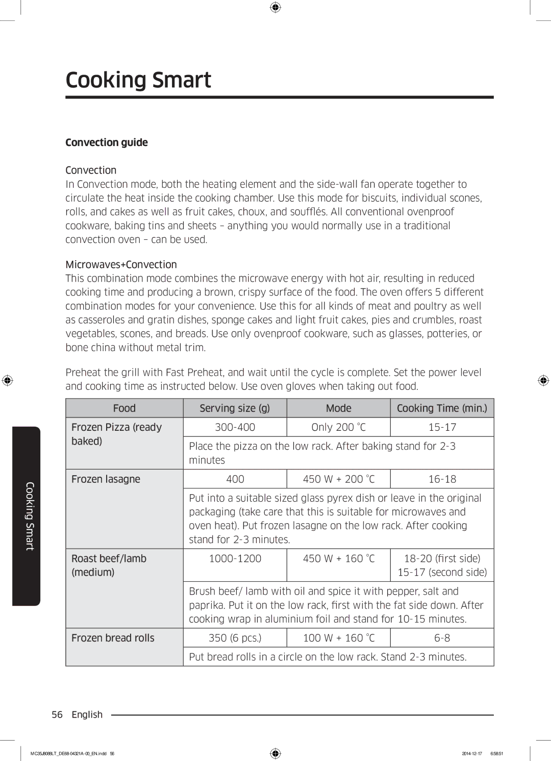 Samsung MC35J8088LT/EF manual Convection guide 