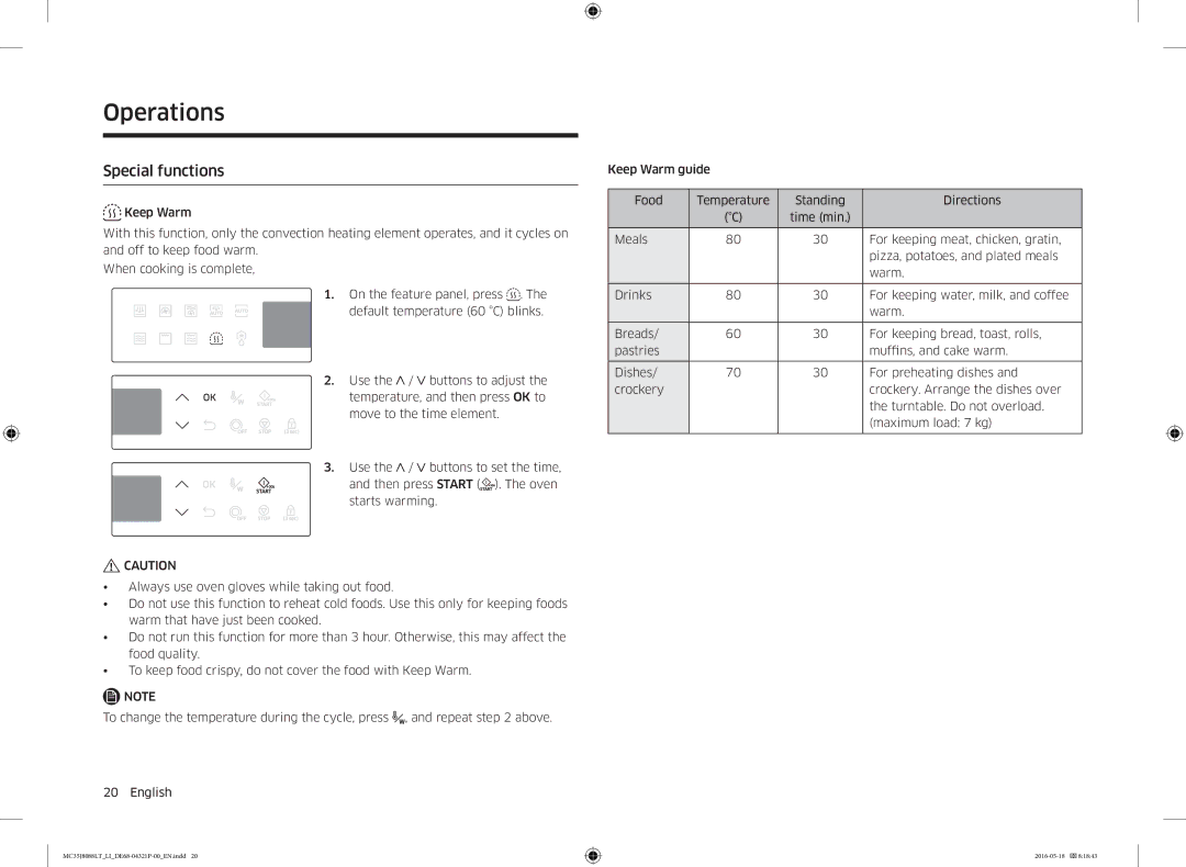 Samsung MC35J8088LT/LI manual Special functions 