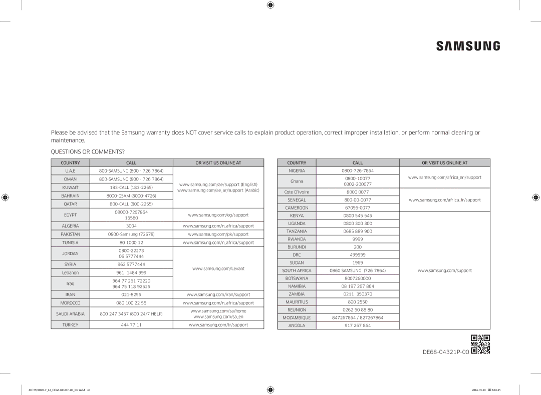 Samsung MC35J8088LT/LI manual Questions or COMMENTS? 