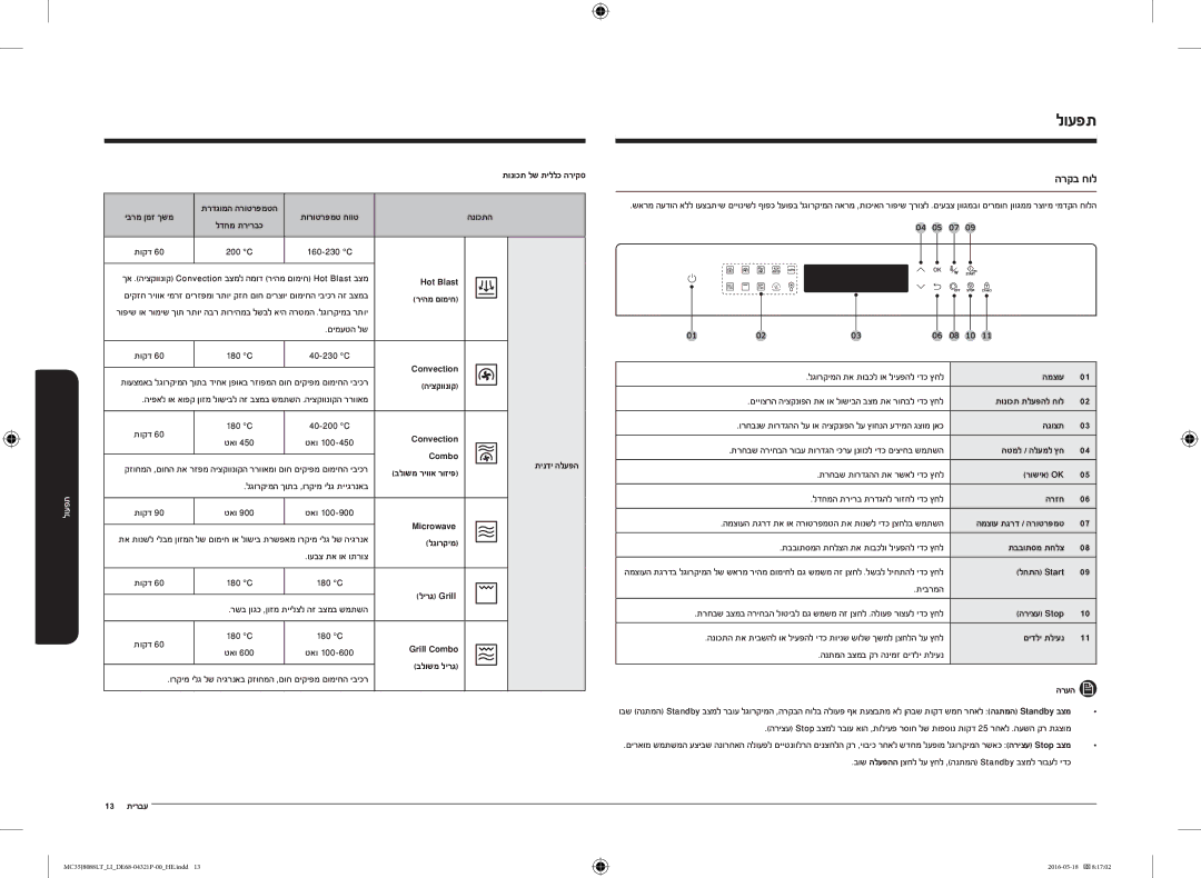 Samsung MC35J8088LT/LI manual לועפת, הרקב חול 