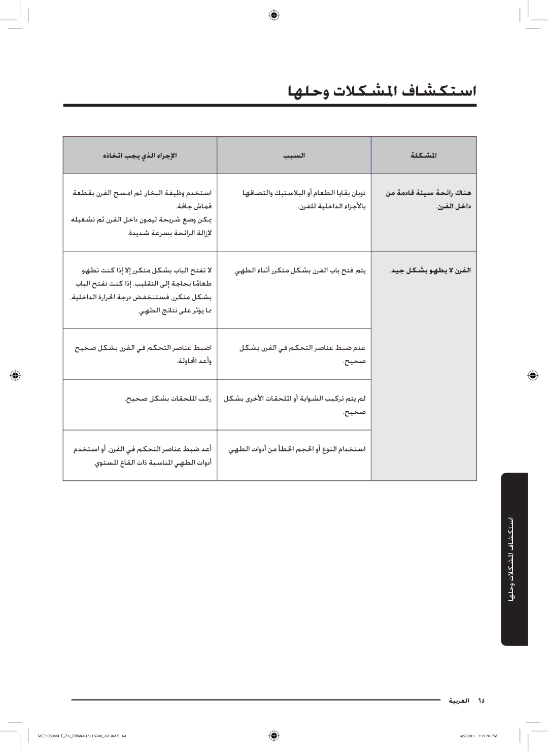 Samsung MC35J8088LT/ZA manual نم ةمداق ةئيس ةحئار كانه, ديج لكشب وهطي لا نرفلا 