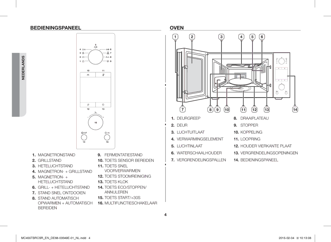 Samsung MC455TBRCBB/EN, MC455TBRCSR/EN manual Bedieningspaneel Oven 