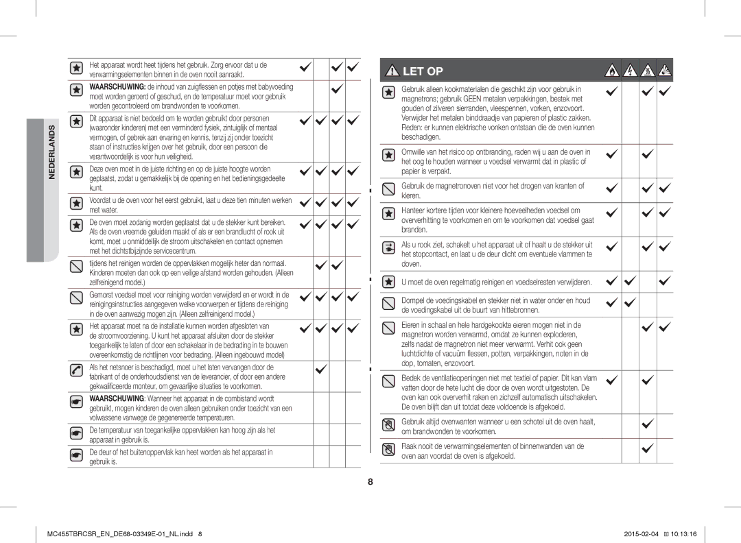 Samsung MC455TBRCBB/EN, MC455TBRCSR/EN manual Let Op 