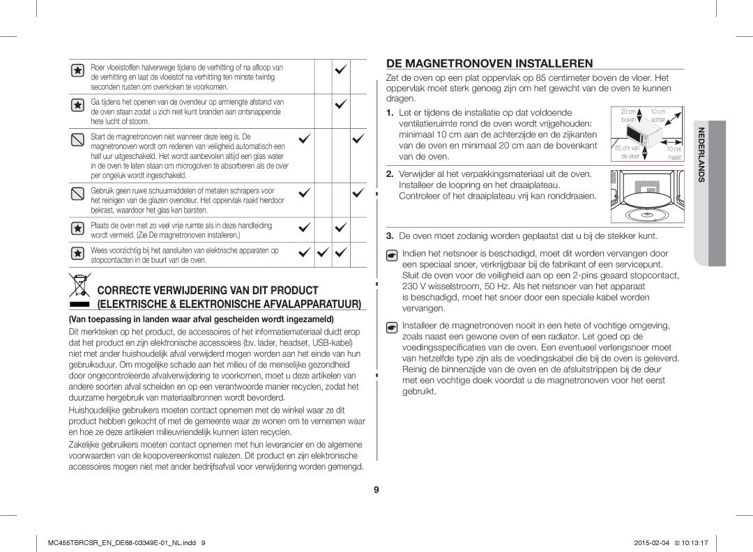 Samsung MC455TBRCSR/EN, MC455TBRCBB/EN manual DE Magnetronoven Installeren, Per ongeluk wordt ingeschakeld 