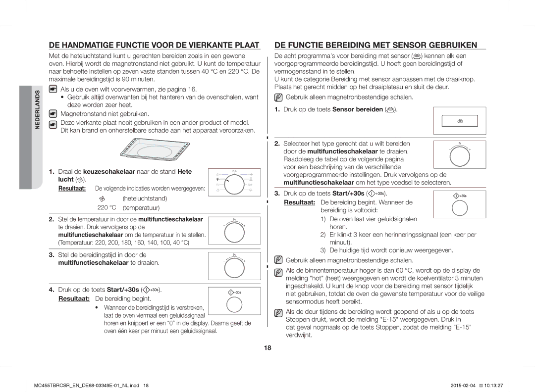 Samsung MC455TBRCBB/EN, MC455TBRCSR/EN manual DE Functie Bereiding MET Sensor Gebruiken, Resultaat De bereiding begint 