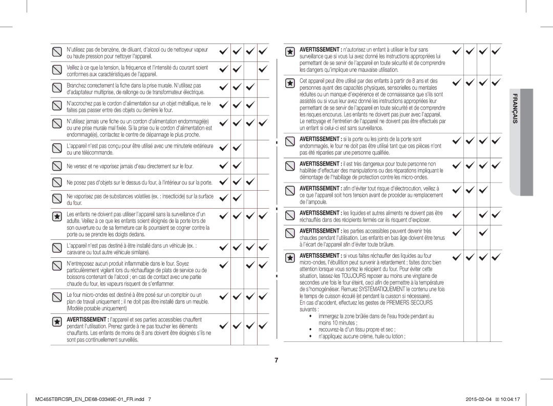 Samsung MC455TBRCSR/EN, MC455TBRCBB/EN manual Français 