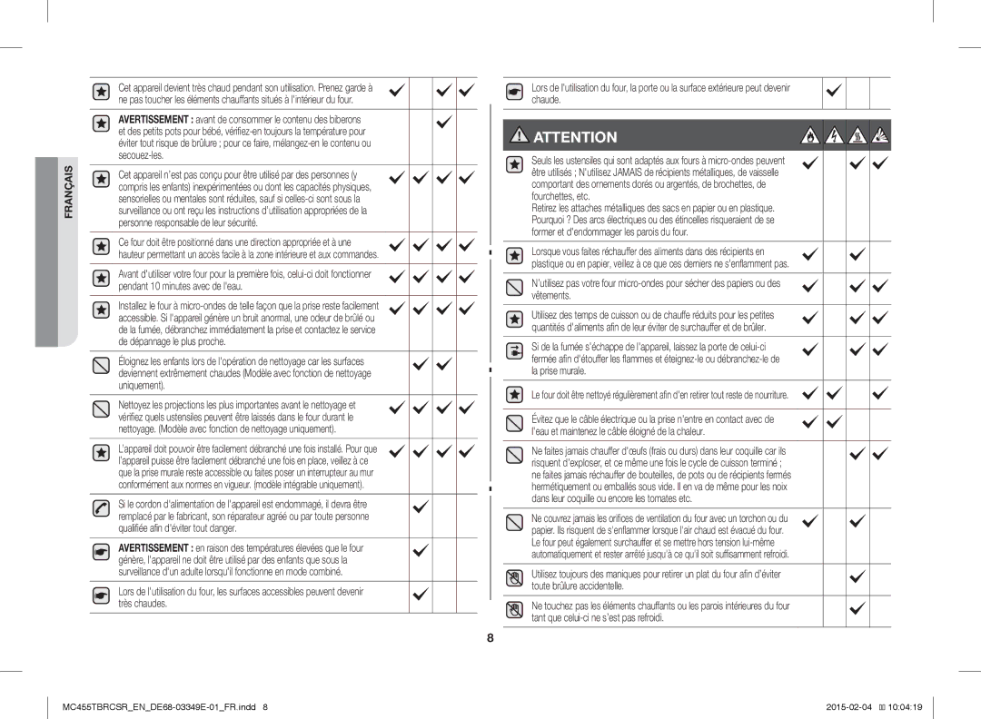 Samsung MC455TBRCBB/EN, MC455TBRCSR/EN manual Français 