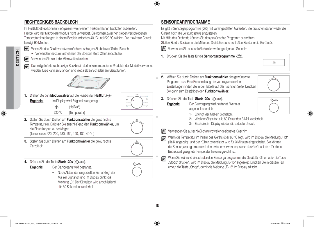 Samsung MC455TBRCBB/EN Rechteckiges Backblech, Sensorgarprogramme, Temperatur 220, 200, 180, 160, 140, 100, 40 C, 220 C 