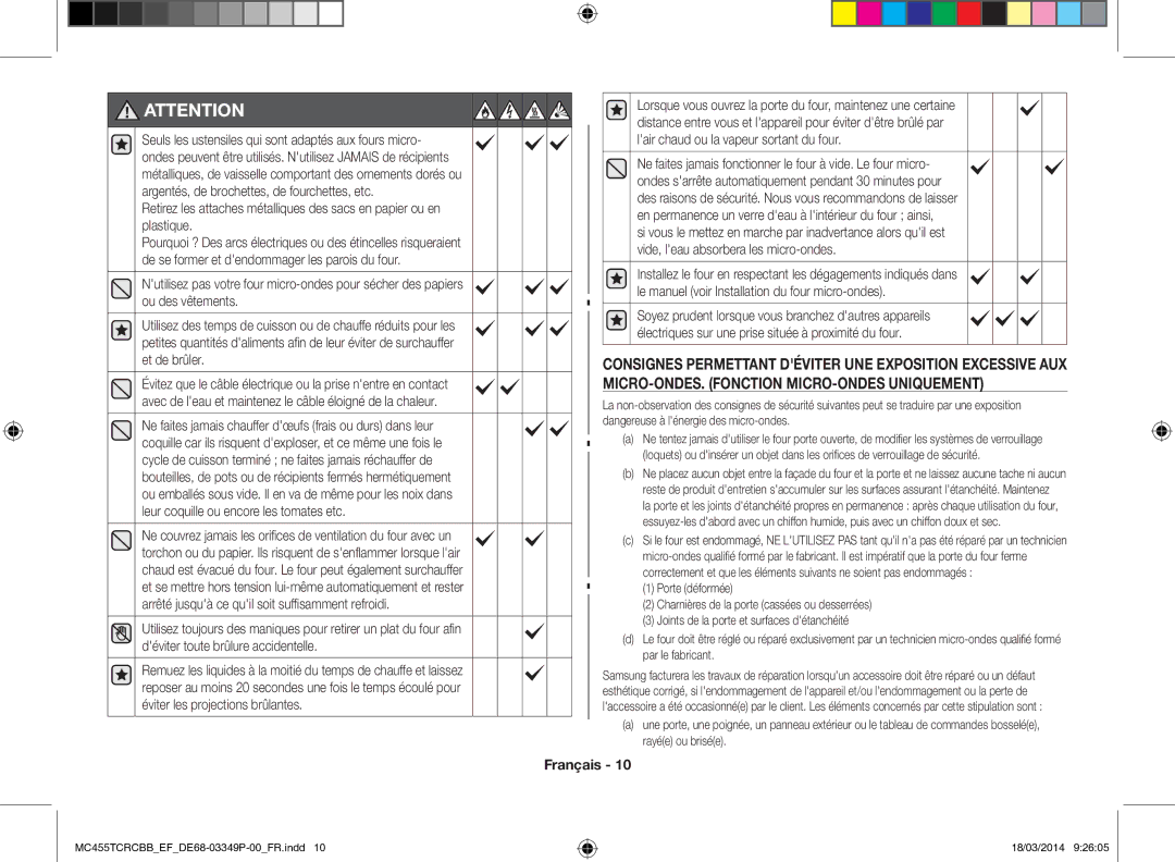 Samsung MC455TCRCBB/EF manual MC455TCRCBBEFDE68-03349P-00FR.indd 