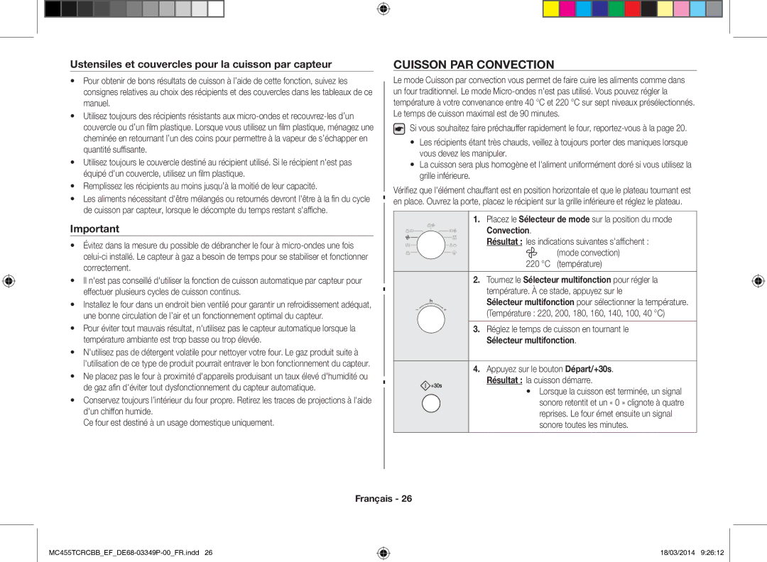 Samsung MC455TCRCBB/EF manual Cuisson par convection, Ustensiles et couvercles pour la cuisson par capteur 