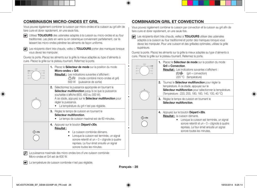 Samsung MC455TCRCBB/EF manual Gril + Convection Micro-ondes + Gril 