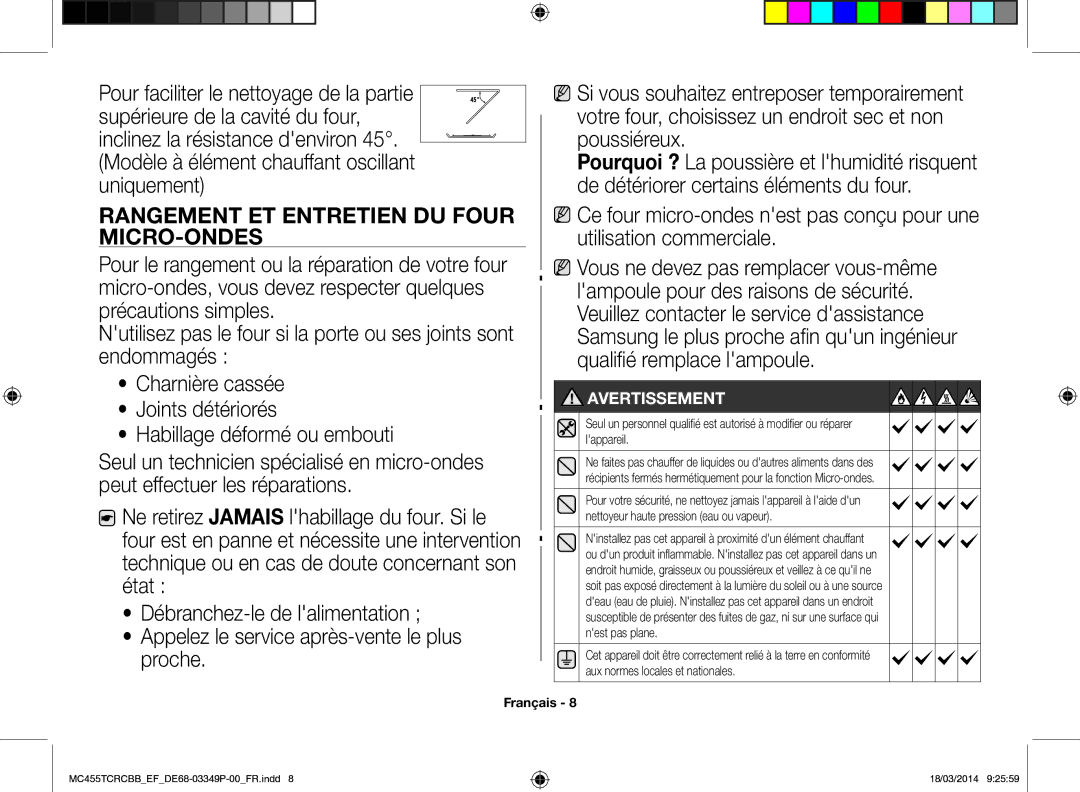 Samsung MC455TCRCBB/EF Lappareil, Nettoyeur haute pression eau ou vapeur, Nest pas plane, Aux normes locales et nationales 